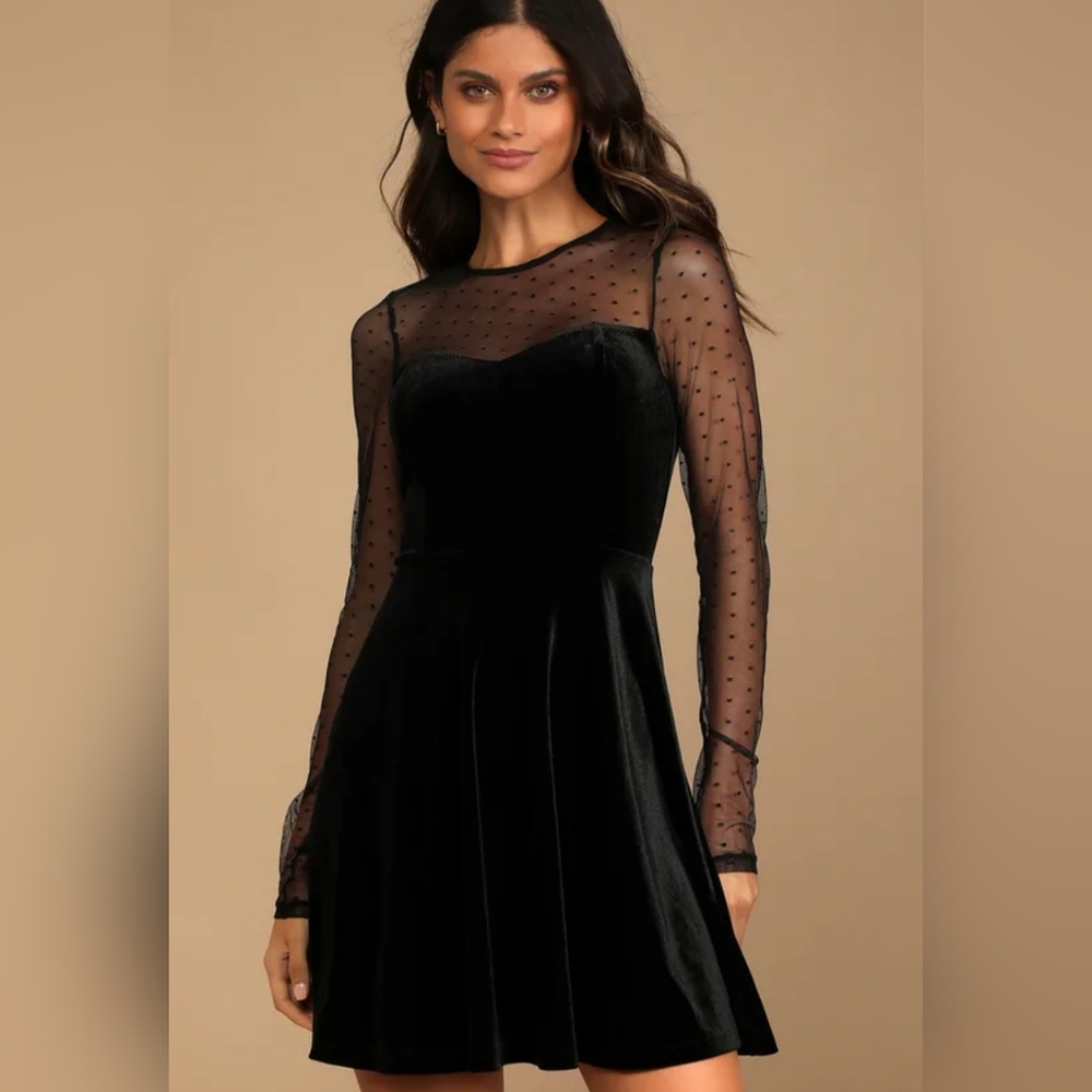 Lulu's Black Velvet Mini Dress